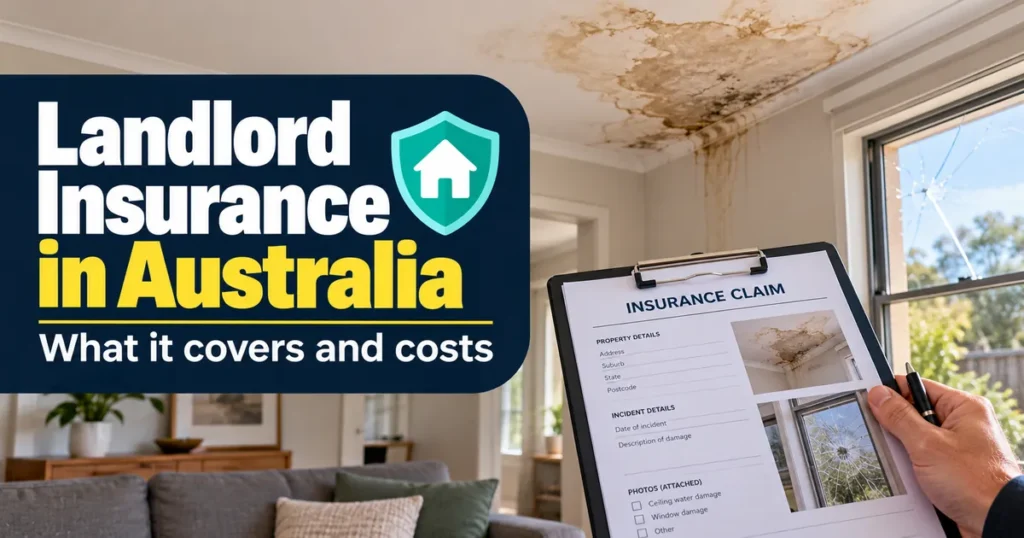 Landlord filling in an insurance claim form in a rental with a water-damaged ceiling