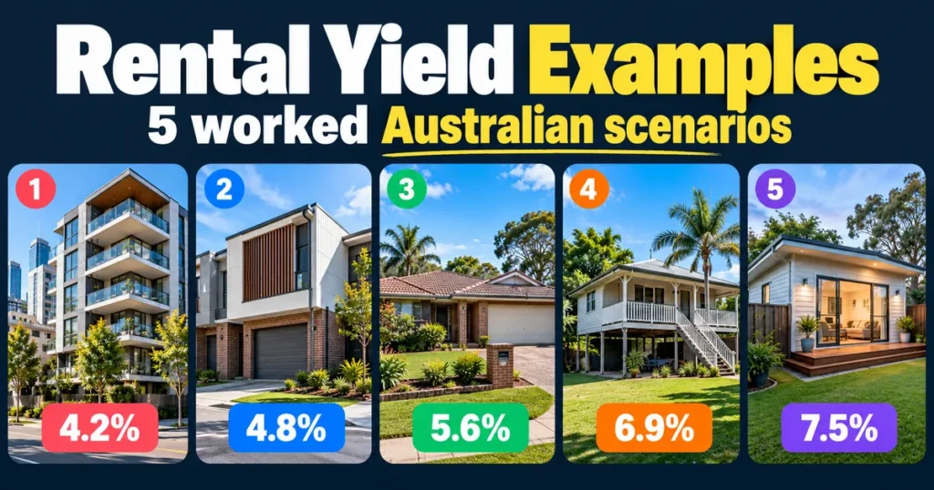 Five Australian rental properties from a city unit to a regional house with yields from 4.2% to 7.5%
