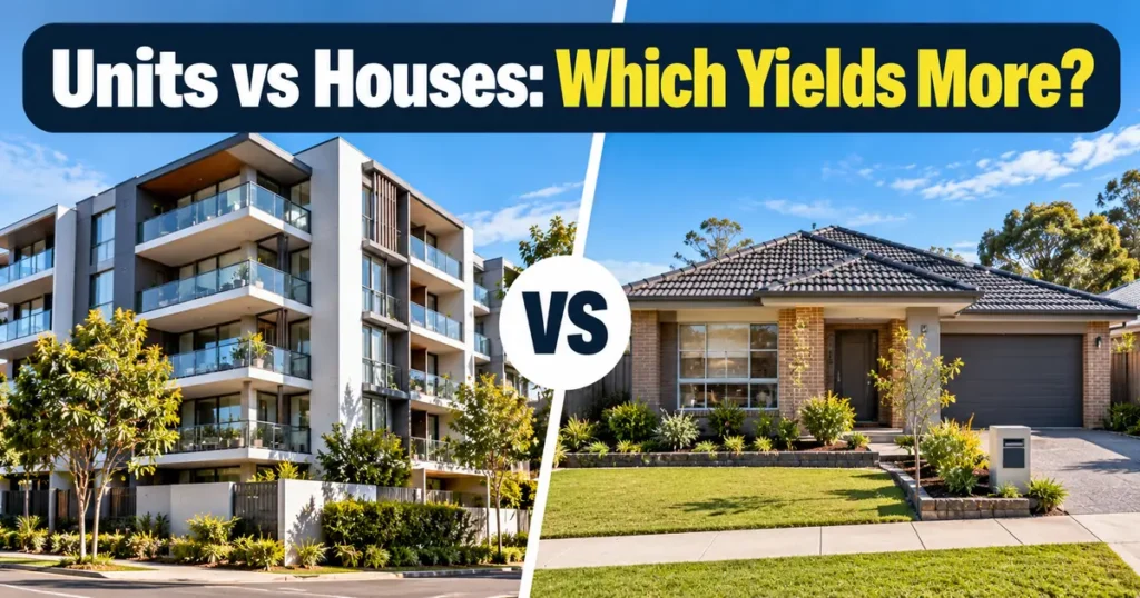 Split image comparing an apartment block with a detached Australian house